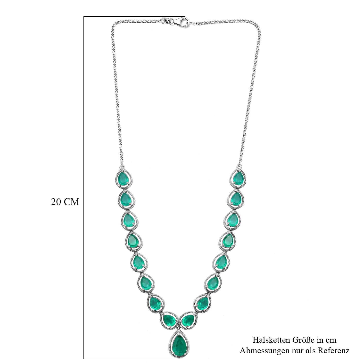 Smaragd-Quarz-Triplette Halskette, ca. 45 cm, 925 Silber platiniert, ca. 26.73 ct