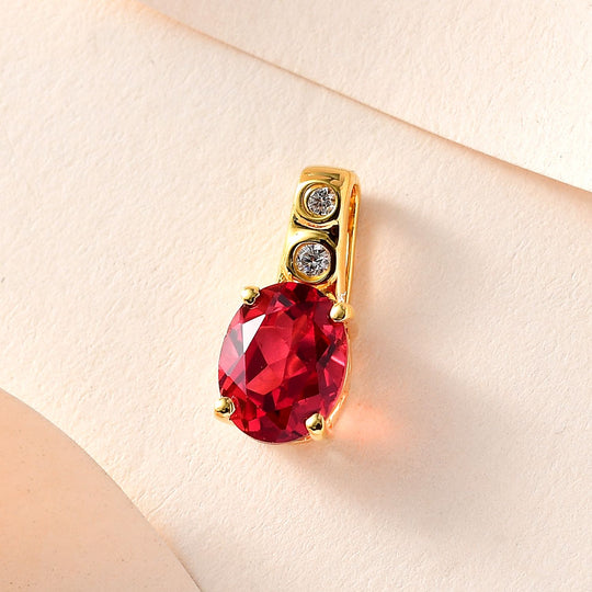 Lab Grown Padparadscha-Saphir, Weißer Zirkon Anhänger 925 Silber Gelbgold Vermeil ca. 2.72 ct