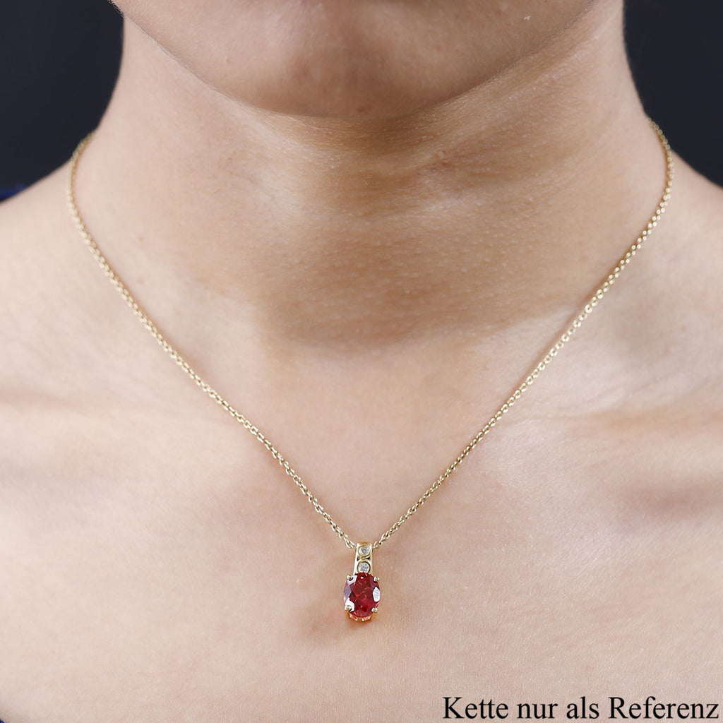 Lab Grown Padparadscha-Saphir, Weißer Zirkon Anhänger 925 Silber Gelbgold Vermeil ca. 2.72 ct