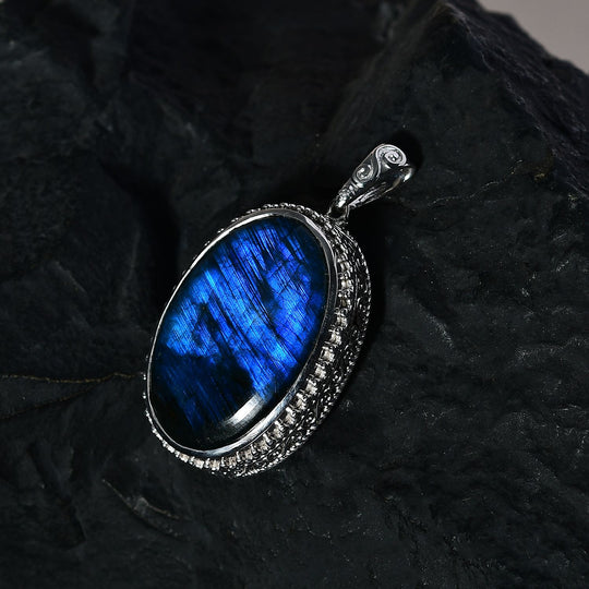 AAA Labradorit Anhänger, 925 Silber platiniert, ca. 35.35 ct