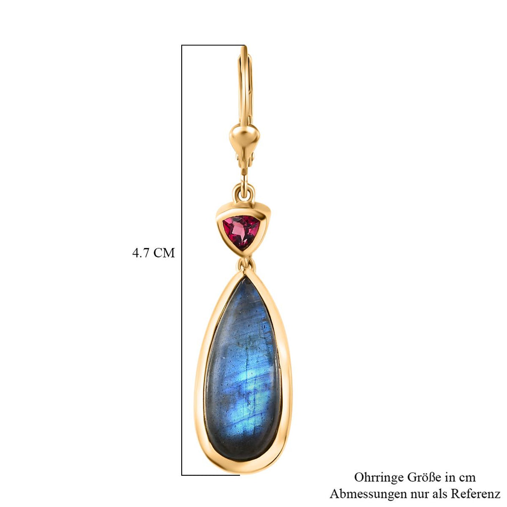 AAA Labradorit, Rhodolith Granat Ohrringe, 925 Silber Gelbgold Vermeil, ca. 14.64 ct