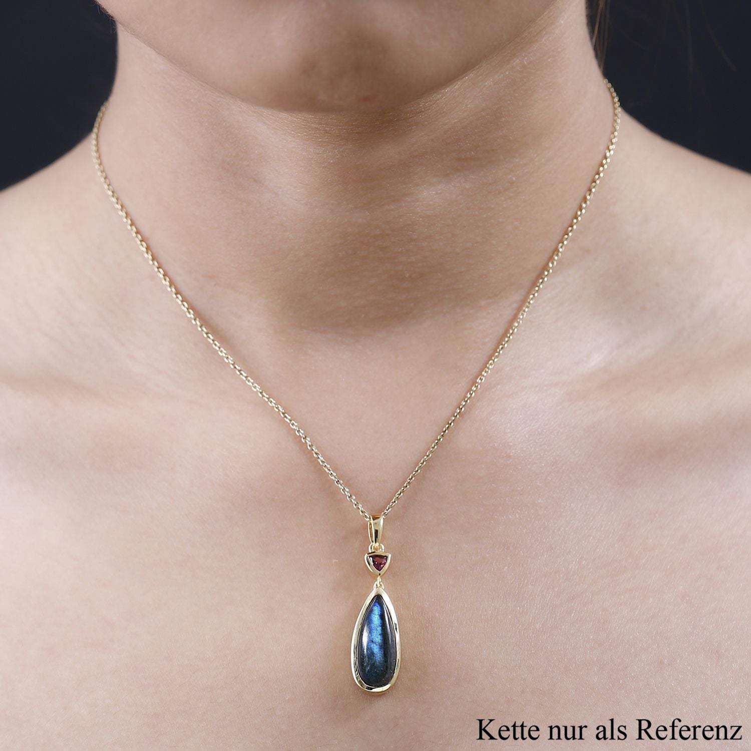 AAA Labradorit, Rhodolith Granat Anhänger, 925 Silber Gelbgold Vermeil ca. 7.55 ct