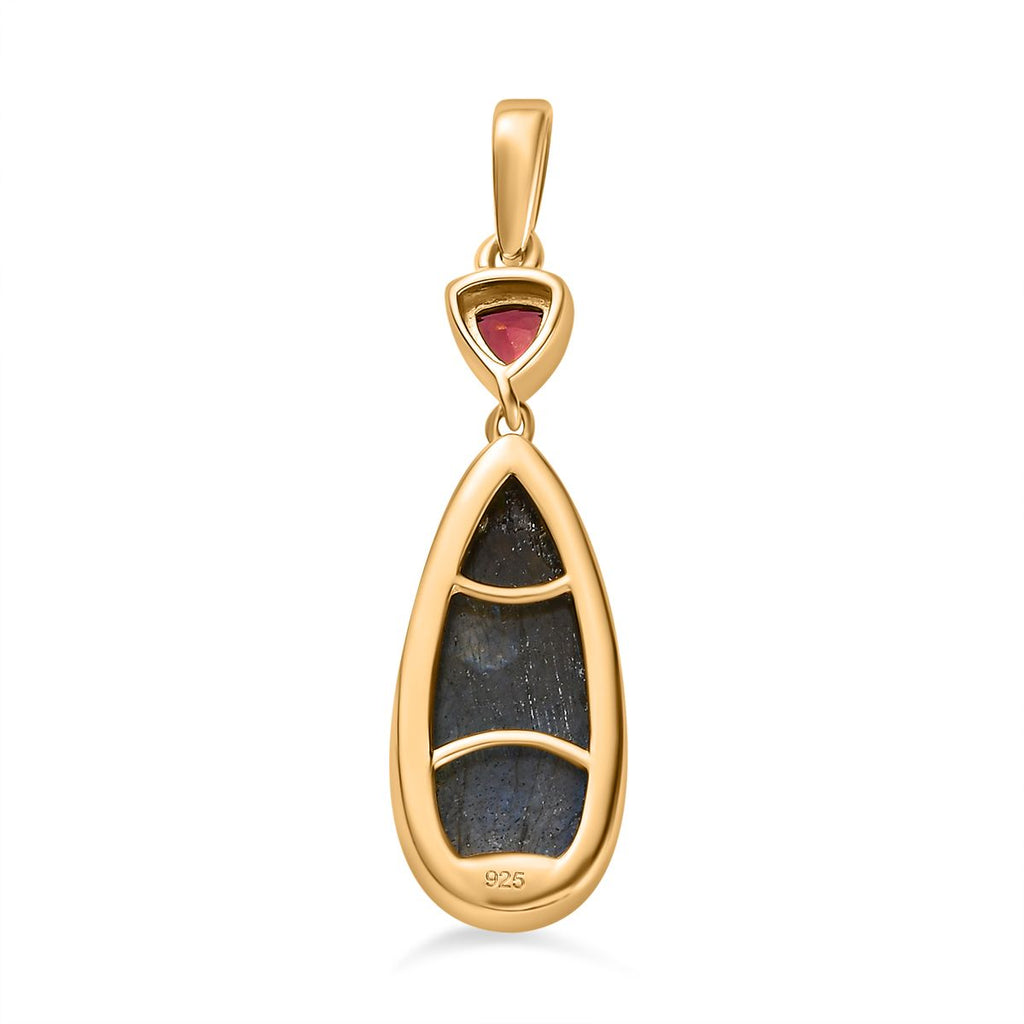 AAA Labradorit, Rhodolith Granat Anhänger, 925 Silber Gelbgold Vermeil ca. 7.55 ct
