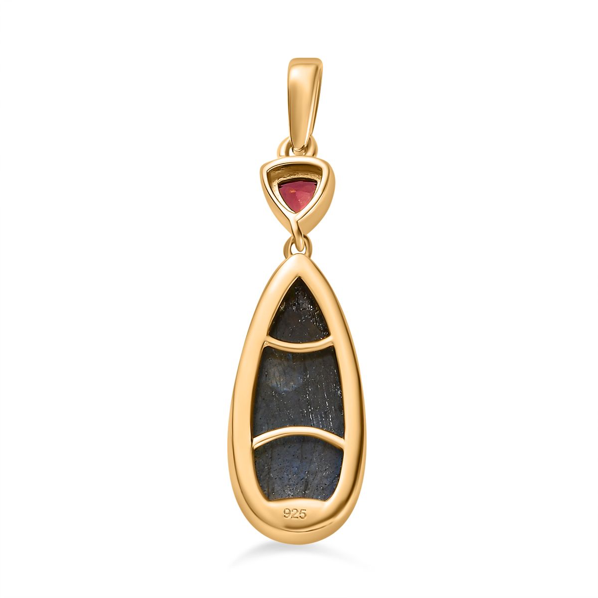 AAA Labradorit, Rhodolith Granat Anhänger, 925 Silber Gelbgold Vermeil ca. 7.55 ct