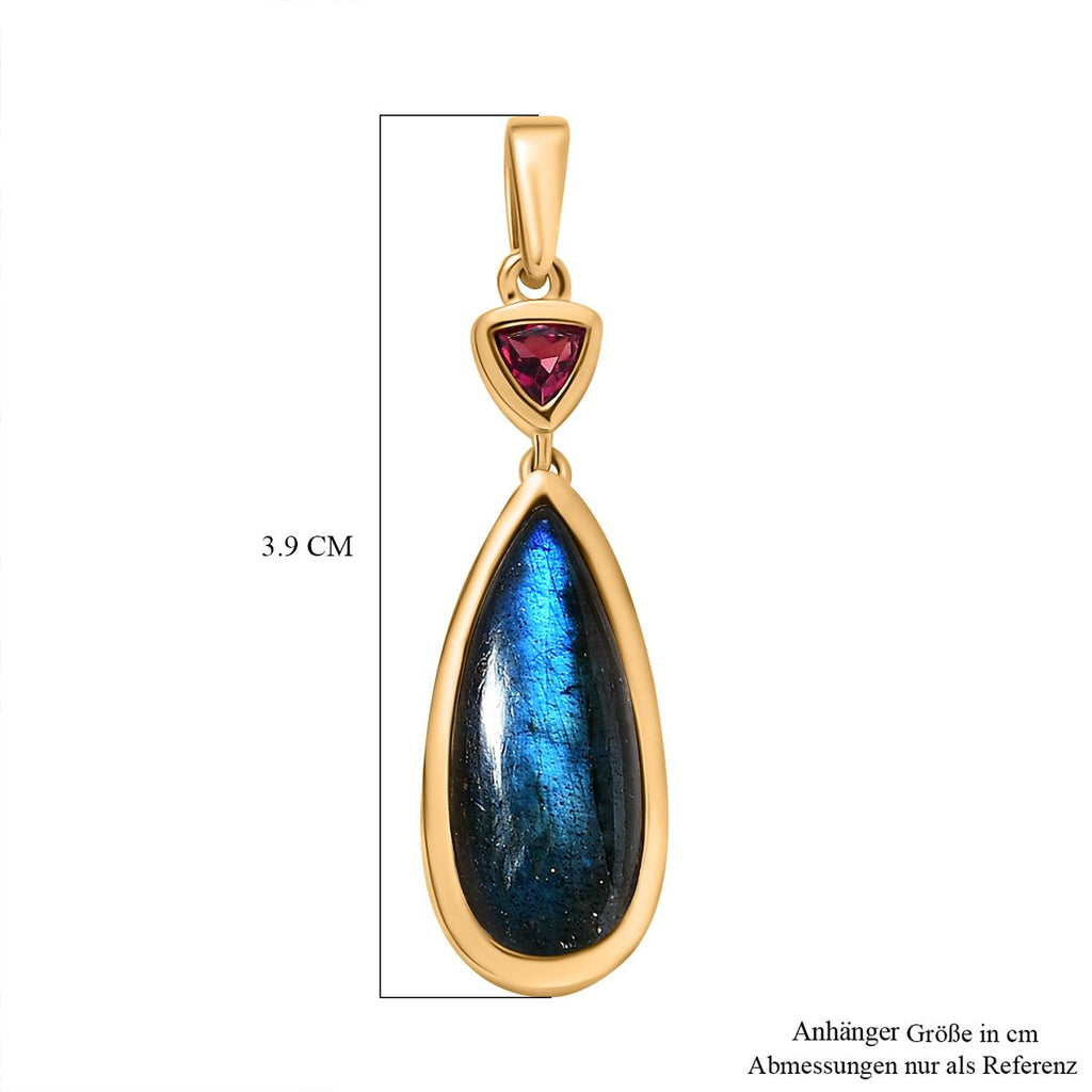 AAA Labradorit, Rhodolith Granat Anhänger, 925 Silber Gelbgold Vermeil ca. 7.55 ct