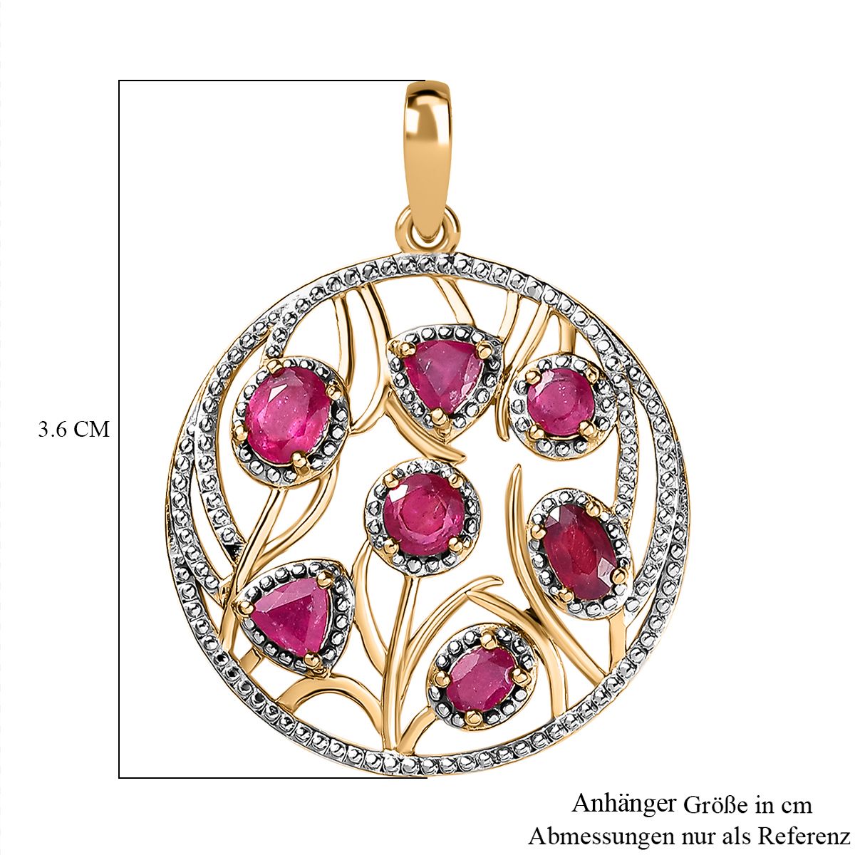 Afrikanischer Rubin (Fissure gefüllt) Anhänger 925 Silber Gelbgold Vermeil ca. 2.43 ct