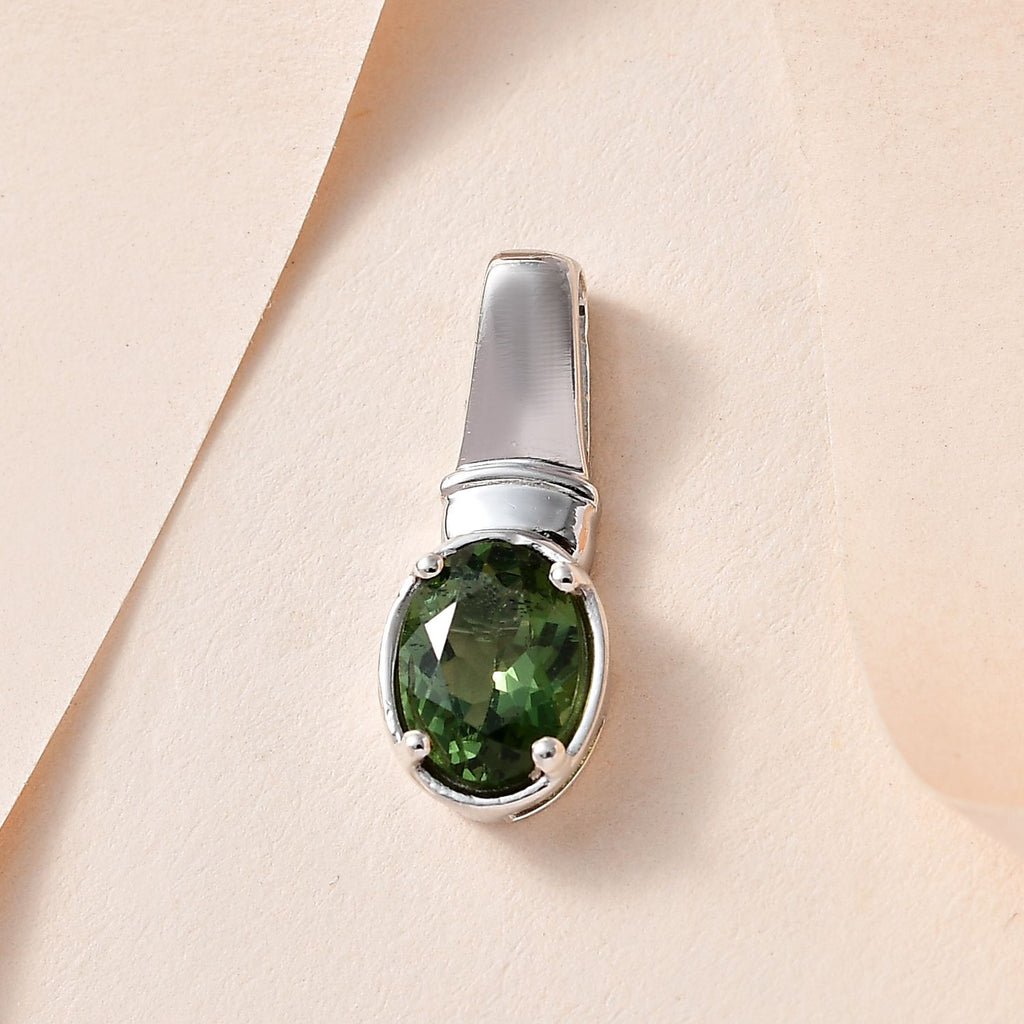 Natürlicher grüner Apatit Anhänger, 925 Silber platiniert ca. 1.18 ct
