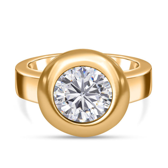 Rundschliff Moissanit Ring, 925 Silber Gelbgold Vermeil (Größe 20.00) ca. 3.47 ct