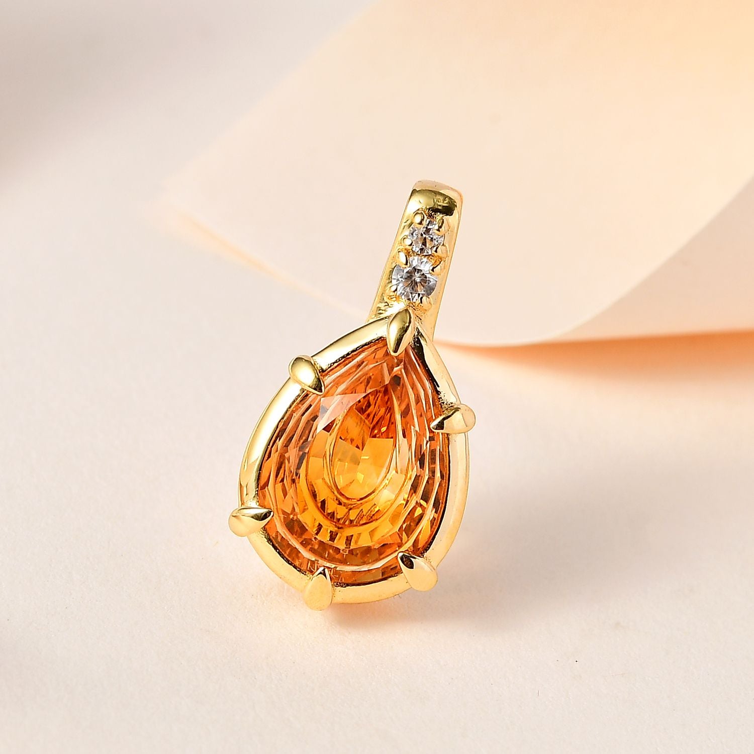 AA Serra Gaucha Citrin, Weißer Zirkon Anhänger 925 Silber Gelbgold Vermeil ca. 4.49 ct