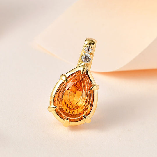 AA Serra Gaucha Citrin, Weißer Zirkon Anhänger 925 Silber Gelbgold Vermeil ca. 4.49 ct