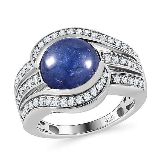 Tansanit, Weißer Zirkon Ring, 925 Silber platiniert (Größe 20.00) ca. 5.81 ct
