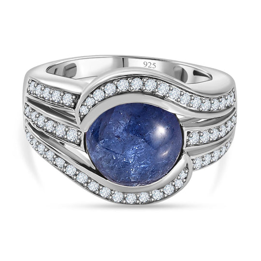 Tansanit, Weißer Zirkon Ring, 925 Silber platiniert (Größe 20.00) ca. 5.81 ct