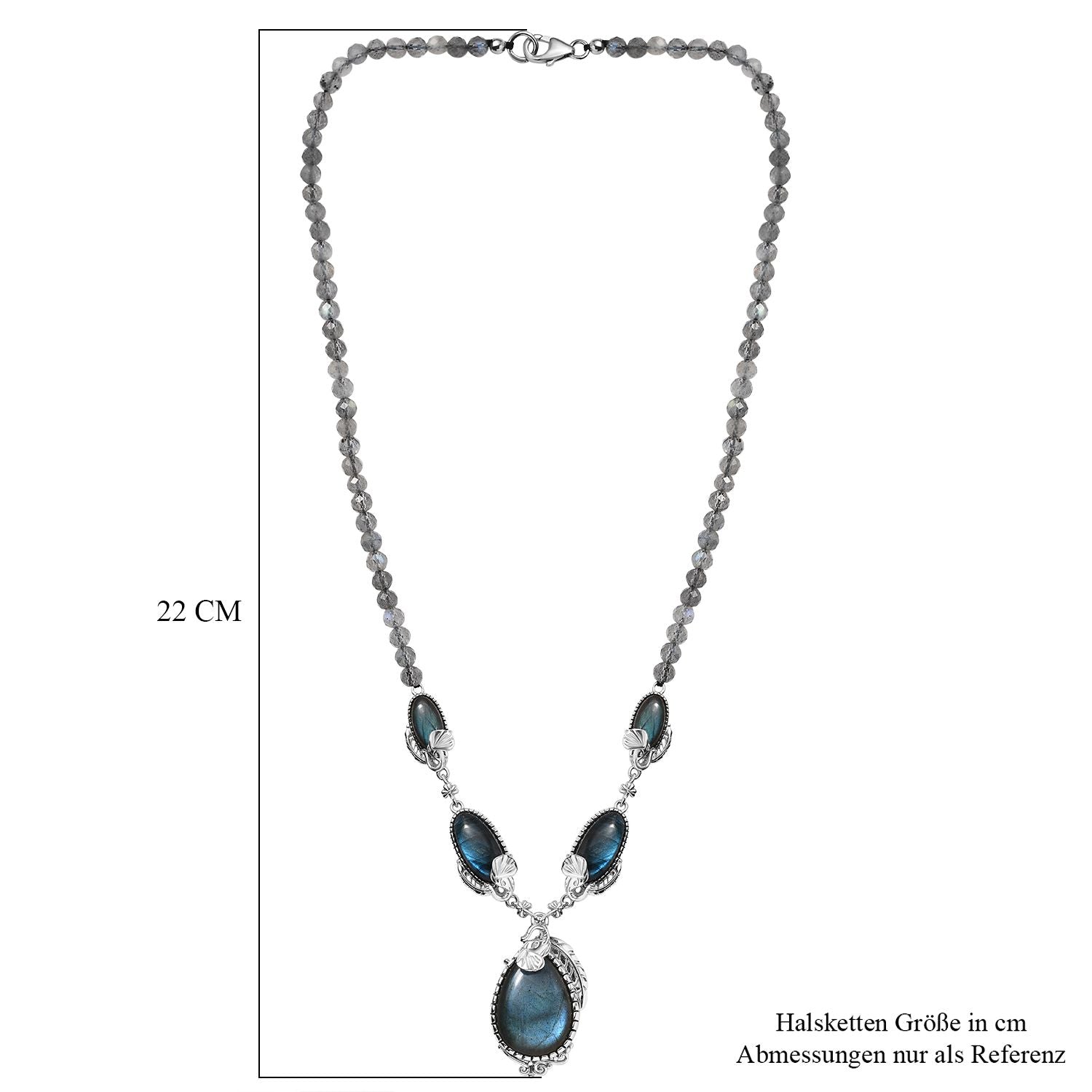 AAA Labradorit Halskette ca. 45 cm 925 Silber platiniert ca. 87.59 ct