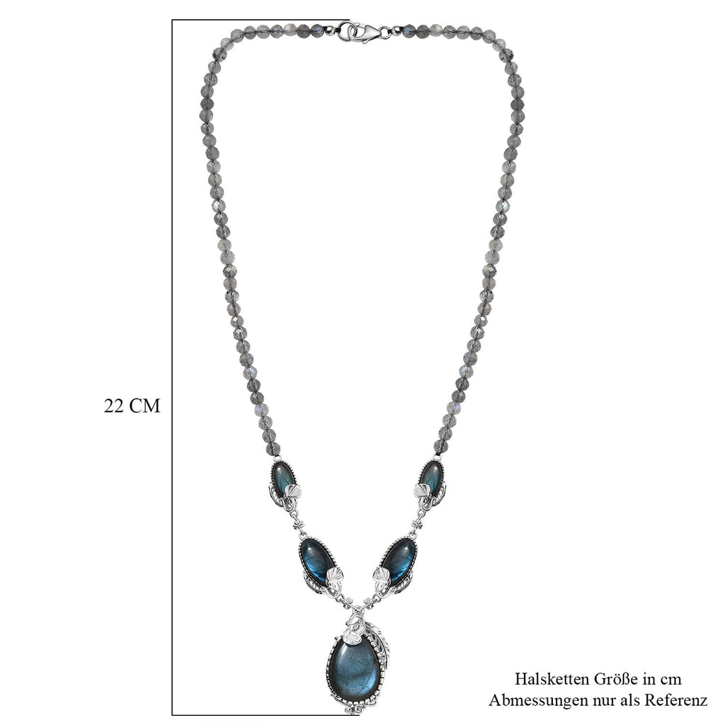 AAA Labradorit Halskette ca. 45 cm 925 Silber platiniert ca. 87.59 ct