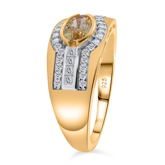 AAA Ceylon Gelber Saphir, Moissanit Ring, 925 Silber Gelbgold Vermeil (Größe 17.00) ca. 1.40 ct