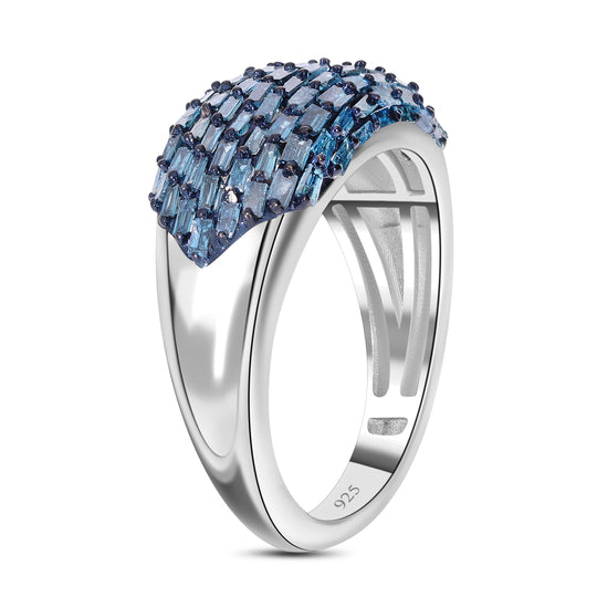 Blauer Diamant Ring, 925 Silber platiniert (Größe 18.00) ca. 1.00 ct
