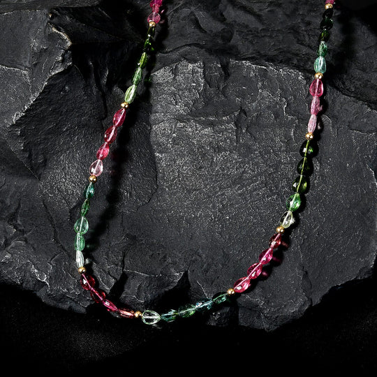 AAAA Mehrfarbig-Turmalin Halskette ca. 45 cm 750 Gold ca. 46,64 ct.