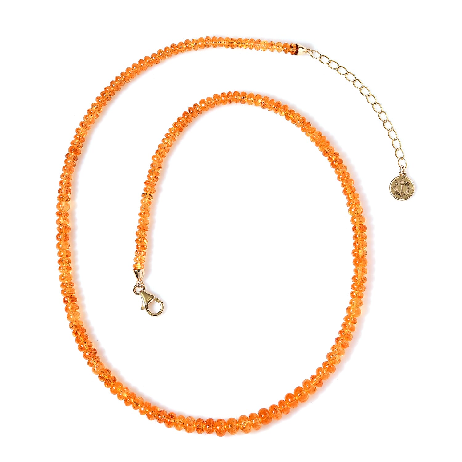 AAAA Spessartin Granat Halskette ca. 45 cm +5 cm Extender, 750 Gold ca. 90,00 ct.