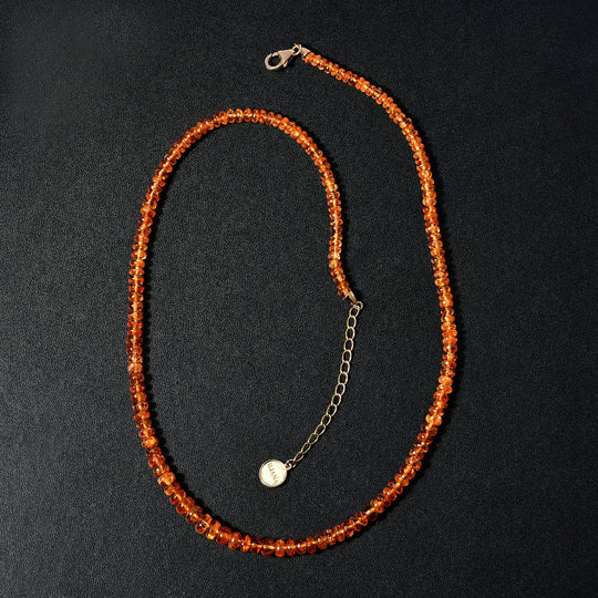 AAAA Spessartin Granat Halskette ca. 45 cm +5 cm Extender, 750 Gold ca. 90,00 ct.
