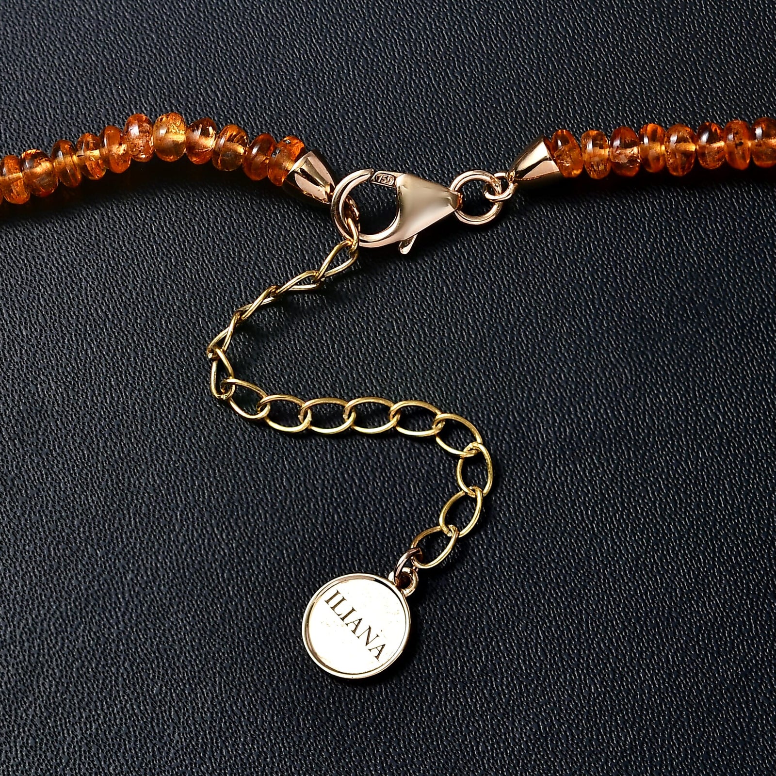 AAAA Spessartin Granat Halskette ca. 45 cm +5 cm Extender, 750 Gold ca. 90,00 ct.