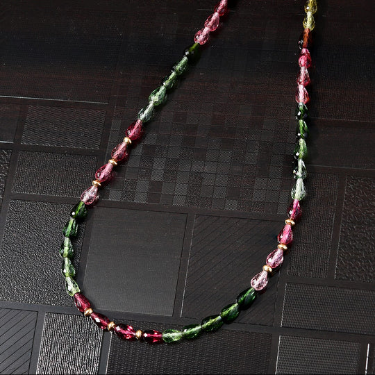 AAAA Mehrfarbig-Turmalin Halskette ca. 45 cm+ 5 cm extender, AGI zertifiziert, 750 Gold ca. 50.00 ct