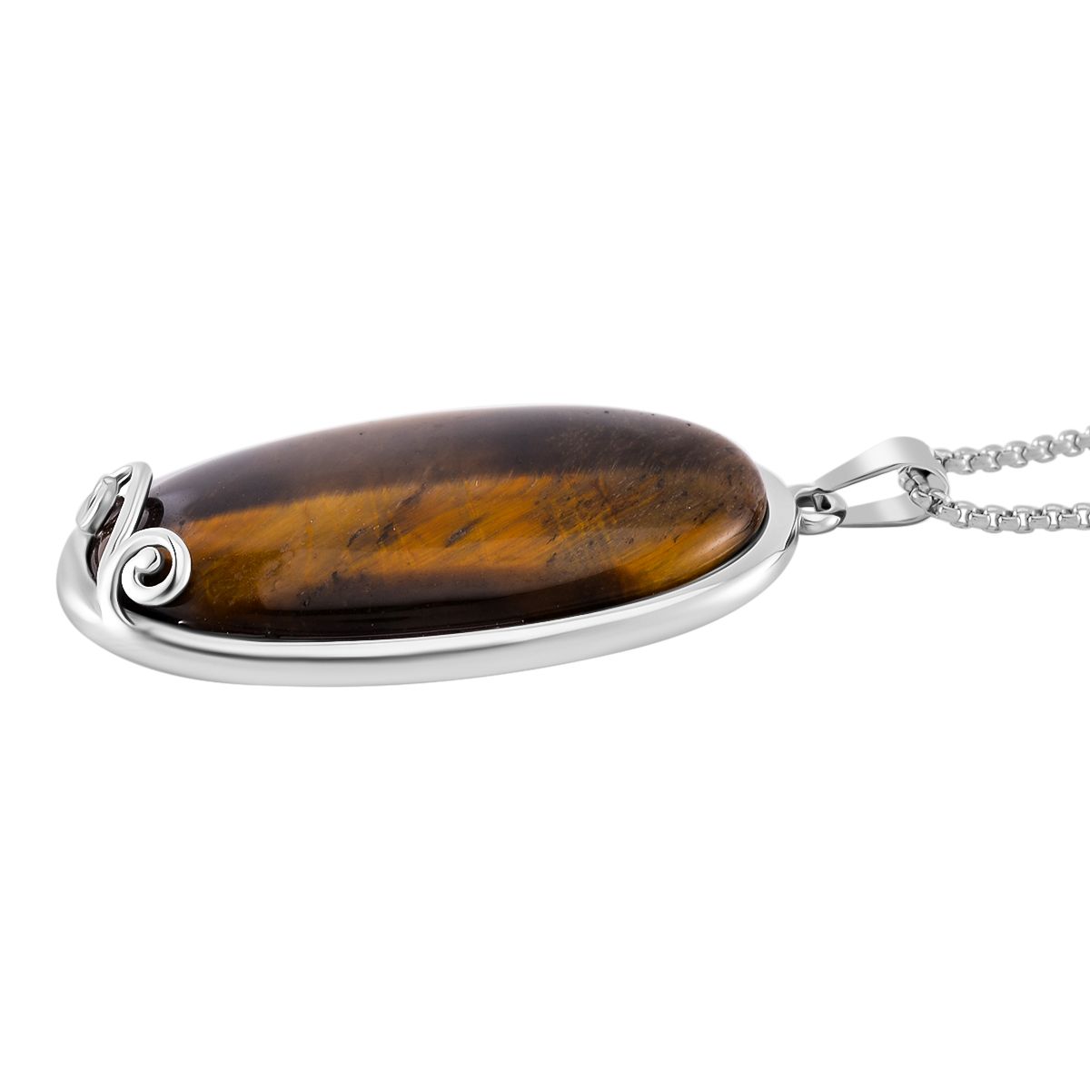Gelbes Tigerauge Halskette ca. 60 cm Reiner Edelstahl ca. 19.00 ct