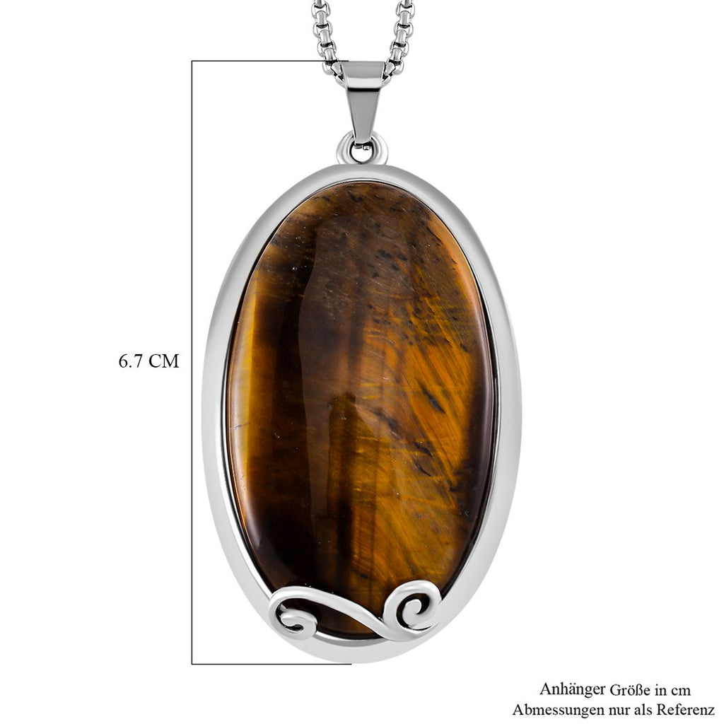 Gelbes Tigerauge Halskette ca. 60 cm Reiner Edelstahl ca. 19.00 ct