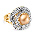 Goldene Südsee Perle, Weißer Zirkon Ring, (9-11mm), 925 Silber Gelbgold Vermeil (Größe 17.00)