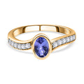 Tansanit, Weißer Zirkon Ring, 925 Silber Gelbgold Vermeil (Größe 20.00) ca. 1.22 ct