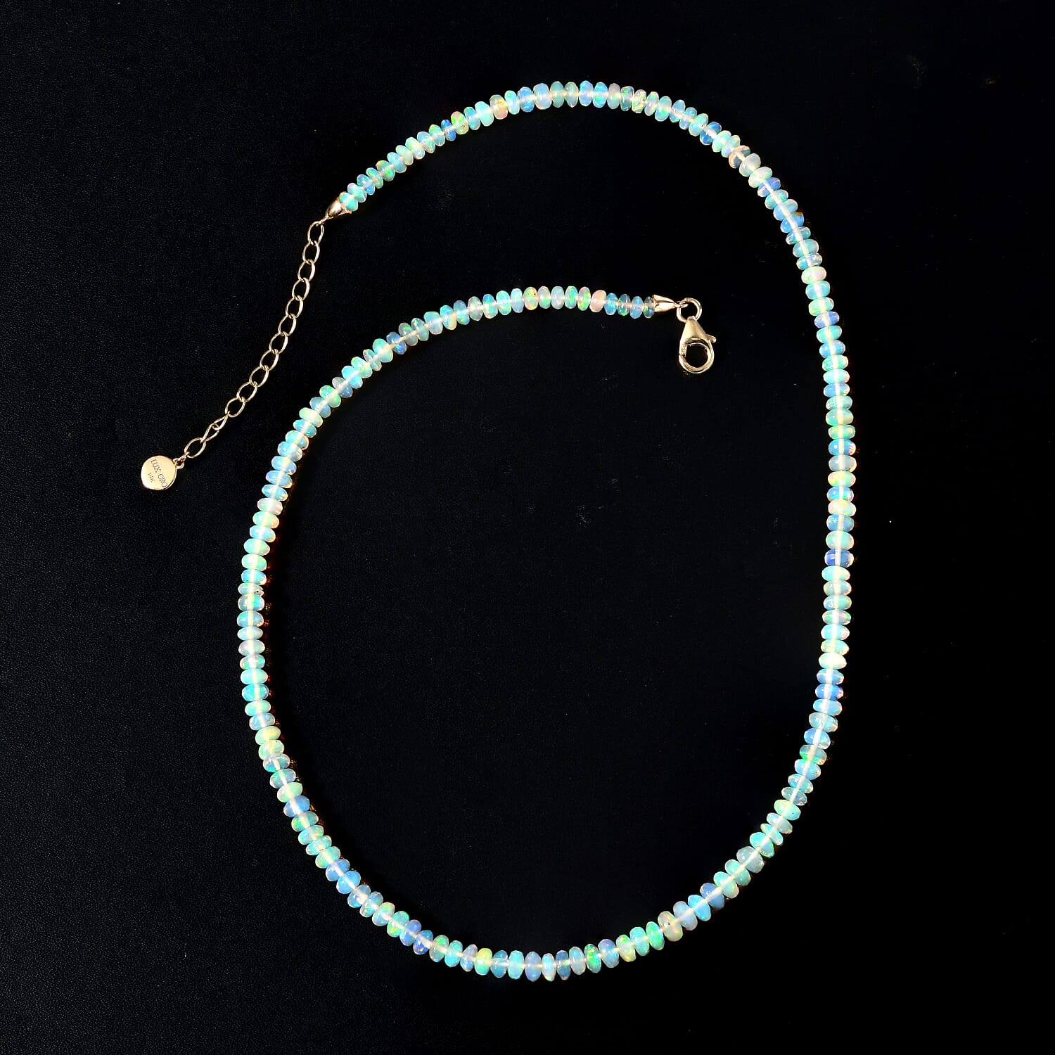 AAAA Natürliche, äthiopische Welo Opal Halskette, AGI zertifiziert und geprüft, ca. 45 cm+ 5 cm Extender, 585 Gelb Gold ca. 40.00 ct