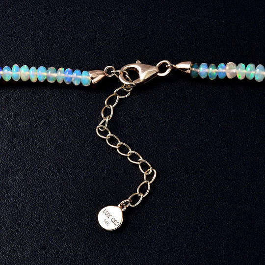 AAAA Natürliche, äthiopische Welo Opal Halskette, AGI zertifiziert und geprüft, ca. 45 cm+ 5 cm Extender, 585 Gelb Gold ca. 40.00 ct