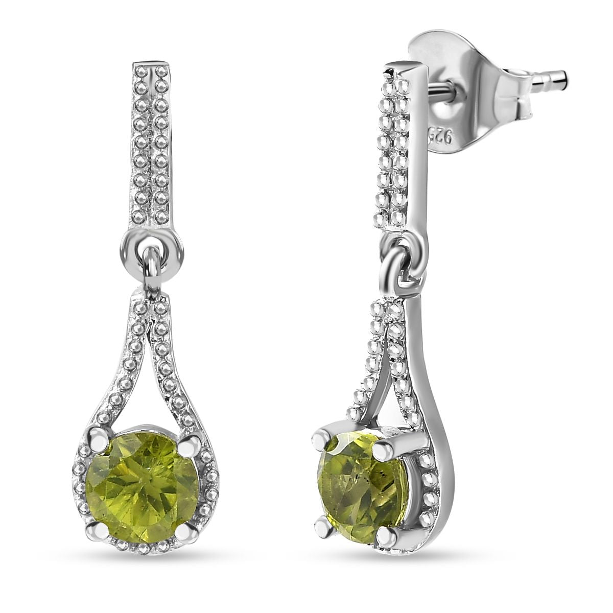 Peridot Ohrringe 925 Silber platiniert ca. 1.09 ct