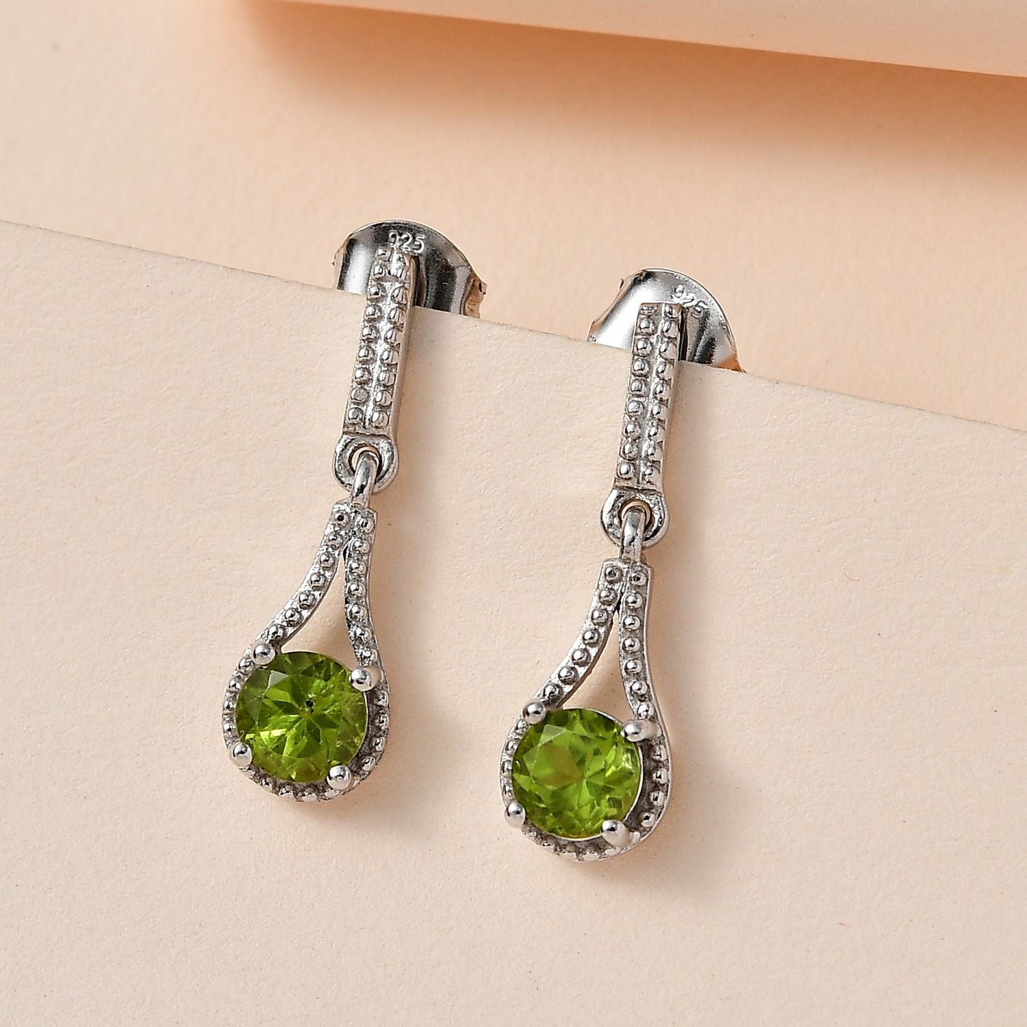 Peridot Ohrringe 925 Silber platiniert ca. 1.09 ct
