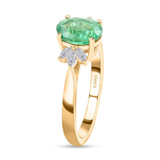Iliana AAA Kagem Sambischer Smaragd, Weißer Diamant AGI zertifiziert Ring 750 Gold (Größe 16.50) ca. 1.35 ct