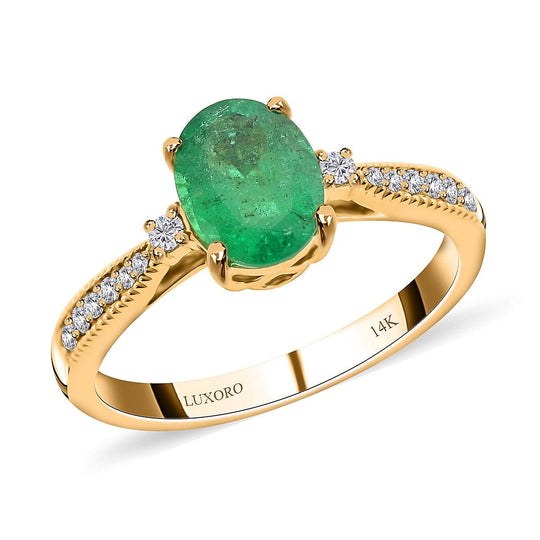LUXORO AAA Kagem Sambischer Smaragd, Weißer Diamant AGI zertifiziert Ring 585 Gold (Größe 19.00) ca. 1.30 ct