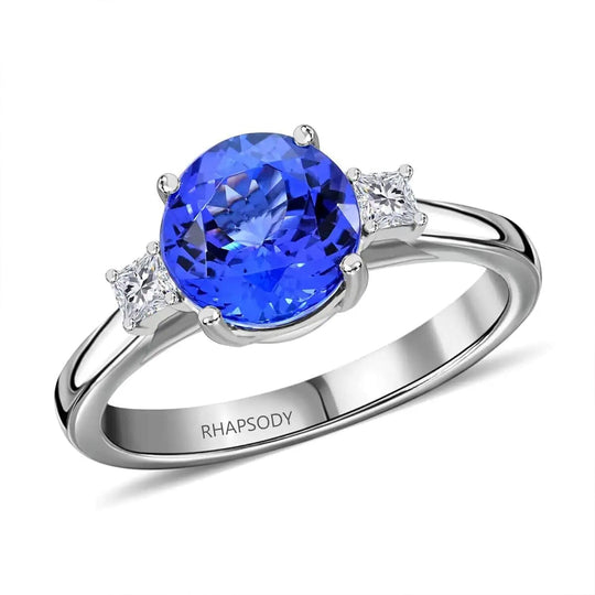 Rhapsody AAAA Tansanit, Weißer Diamant AGI zertifiziert Ring 950 Platin (Größe 20.00) ca. 2.00 ct