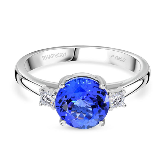 Rhapsody AAAA Tansanit, Weißer Diamant AGI zertifiziert Ring 950 Platin (Größe 20.00) ca. 2.00 ct