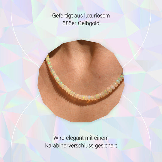 AAA Natürlicher, äthiopischer Welo Opal Halskette ca. 45 cm 585 Gold ca. 48,75 ct.