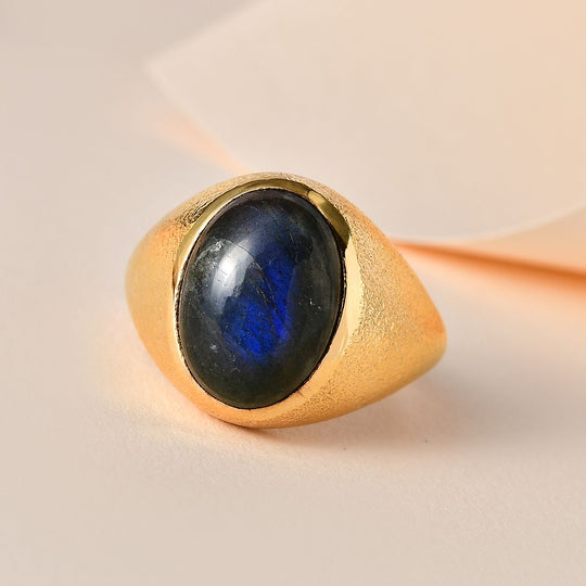 AAA Labradorit Ring, 925 Silber Gelbgold Vermeil, (Größe 19.00) ca. 6.64 ct