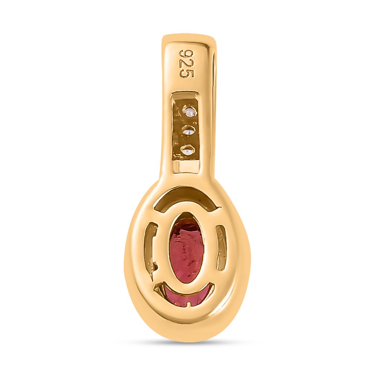 Ouro Fino Rubellit, Weißer Zirkon Anhänger 925 Silber Gelbgold Vermeil ca. 0.29 ct
