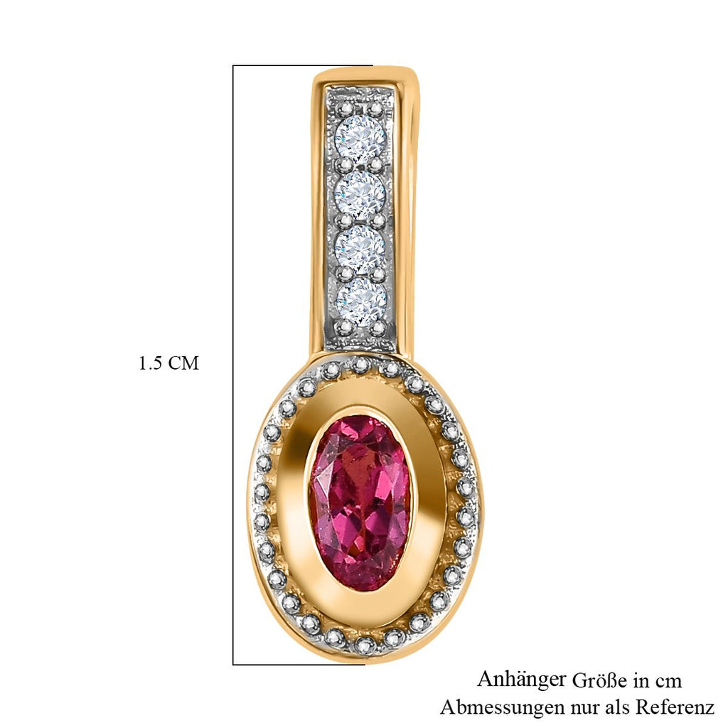 Ouro Fino Rubellit, Weißer Zirkon Anhänger 925 Silber Gelbgold Vermeil ca. 0.29 ct