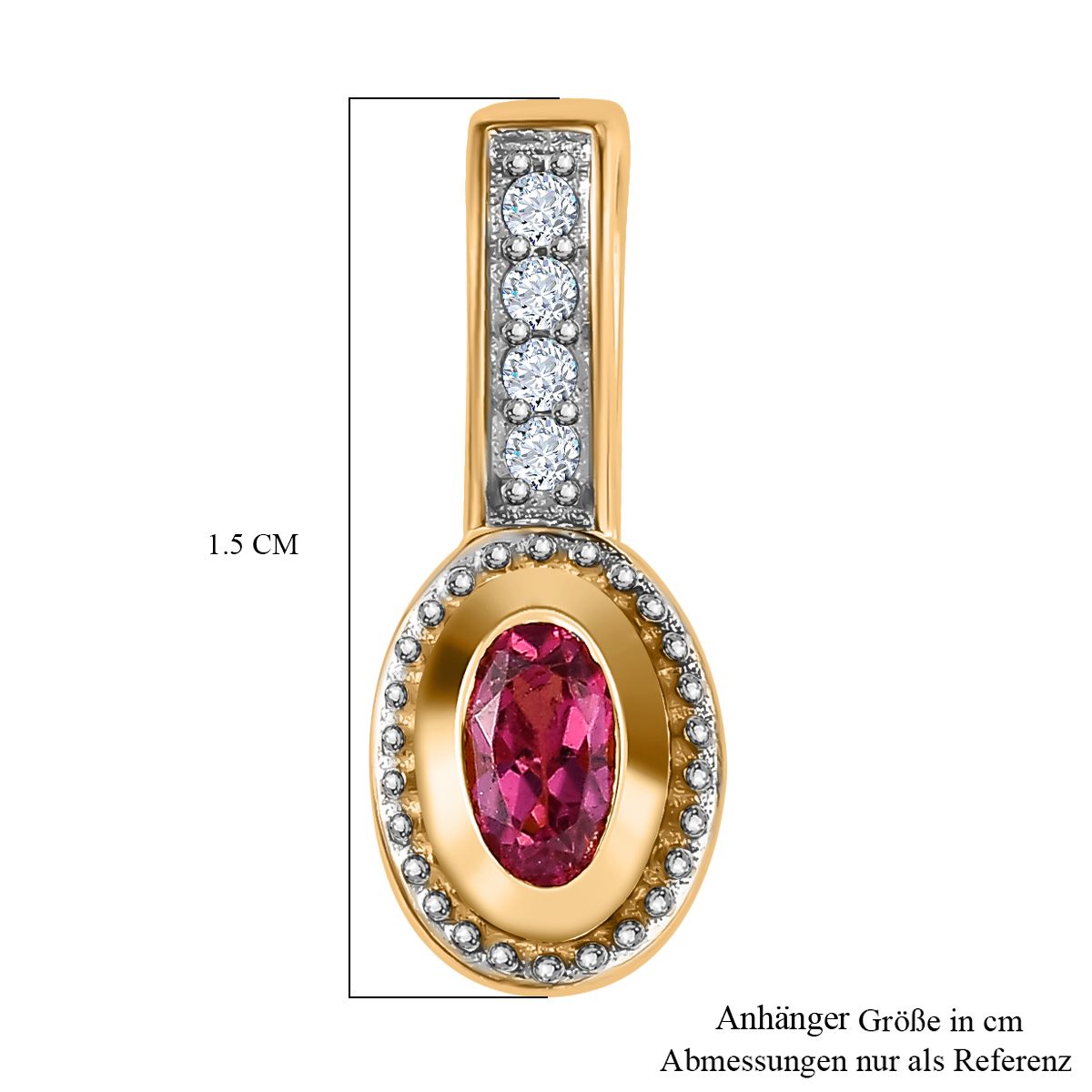 Ouro Fino Rubellit, Weißer Zirkon Anhänger 925 Silber Gelbgold Vermeil ca. 0.29 ct