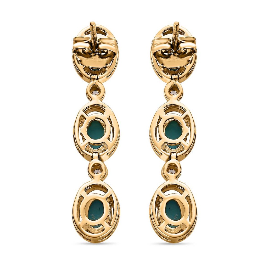 Amerikanische natürliche Sleeping Beauty Türkis, Weißer Zirkon Ohrringe, 925 Silber Gelbgold Vermeil ca. 2.94 ct