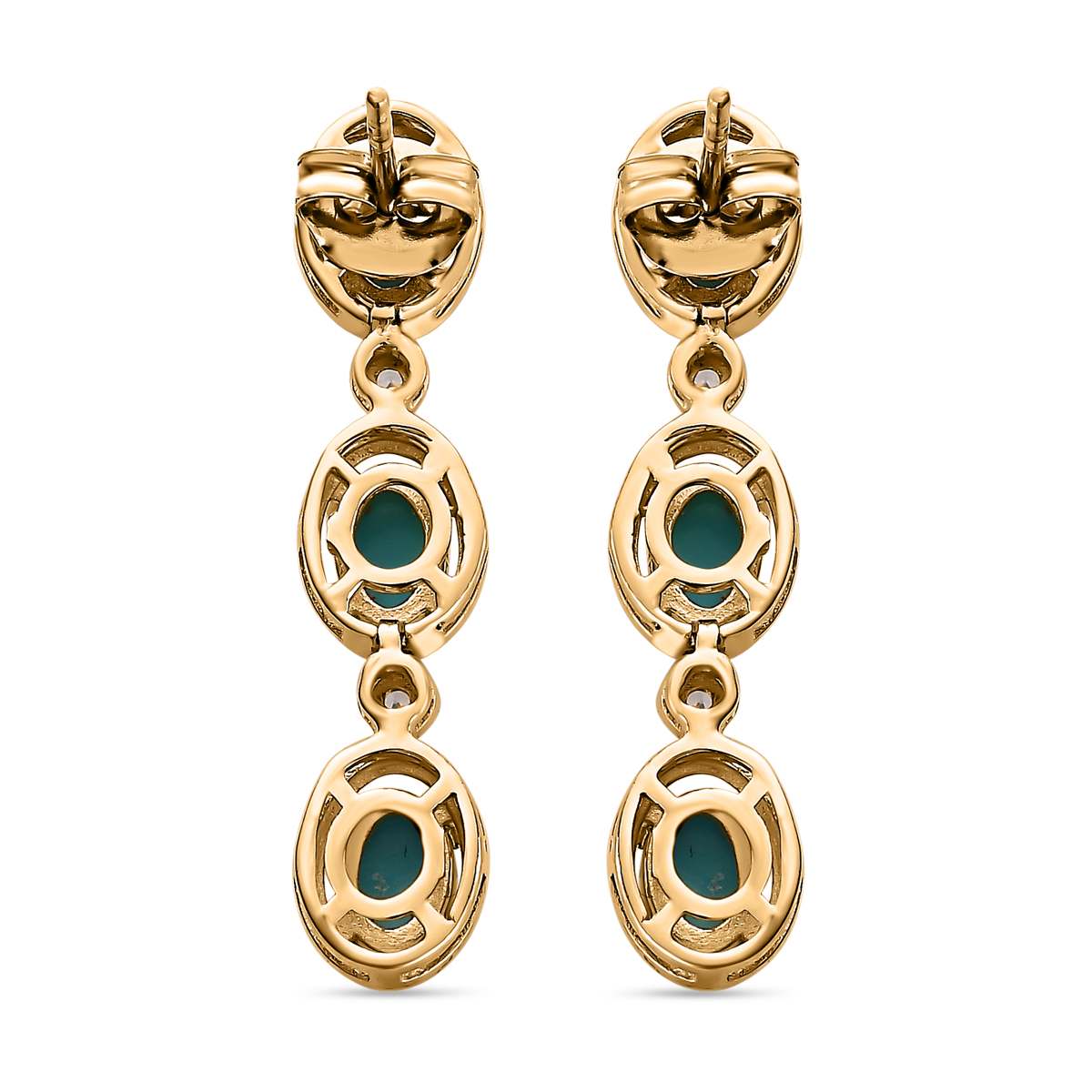 Amerikanische natürliche Sleeping Beauty Türkis, Weißer Zirkon Ohrringe, 925 Silber Gelbgold Vermeil ca. 2.94 ct