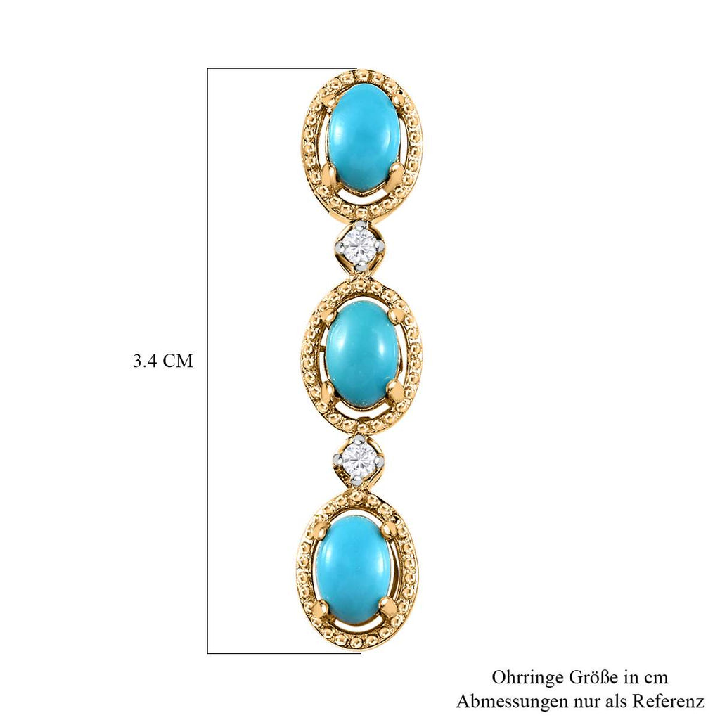 Amerikanische natürliche Sleeping Beauty Türkis, Weißer Zirkon Ohrringe, 925 Silber Gelbgold Vermeil ca. 2.94 ct