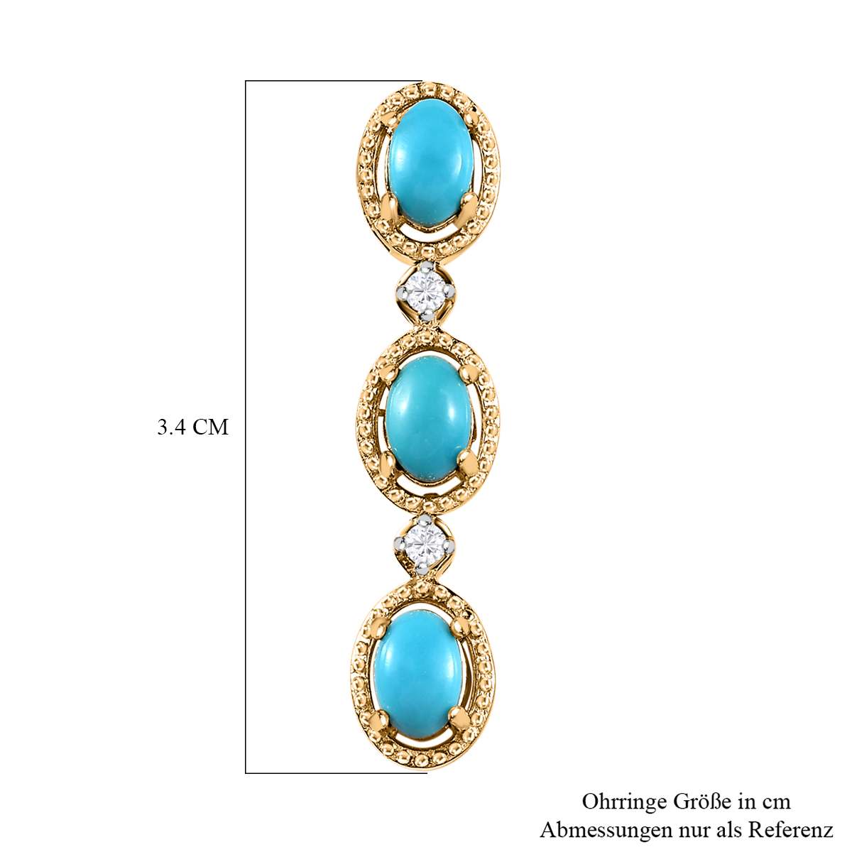 Amerikanische natürliche Sleeping Beauty Türkis, Weißer Zirkon Ohrringe, 925 Silber Gelbgold Vermeil ca. 2.94 ct