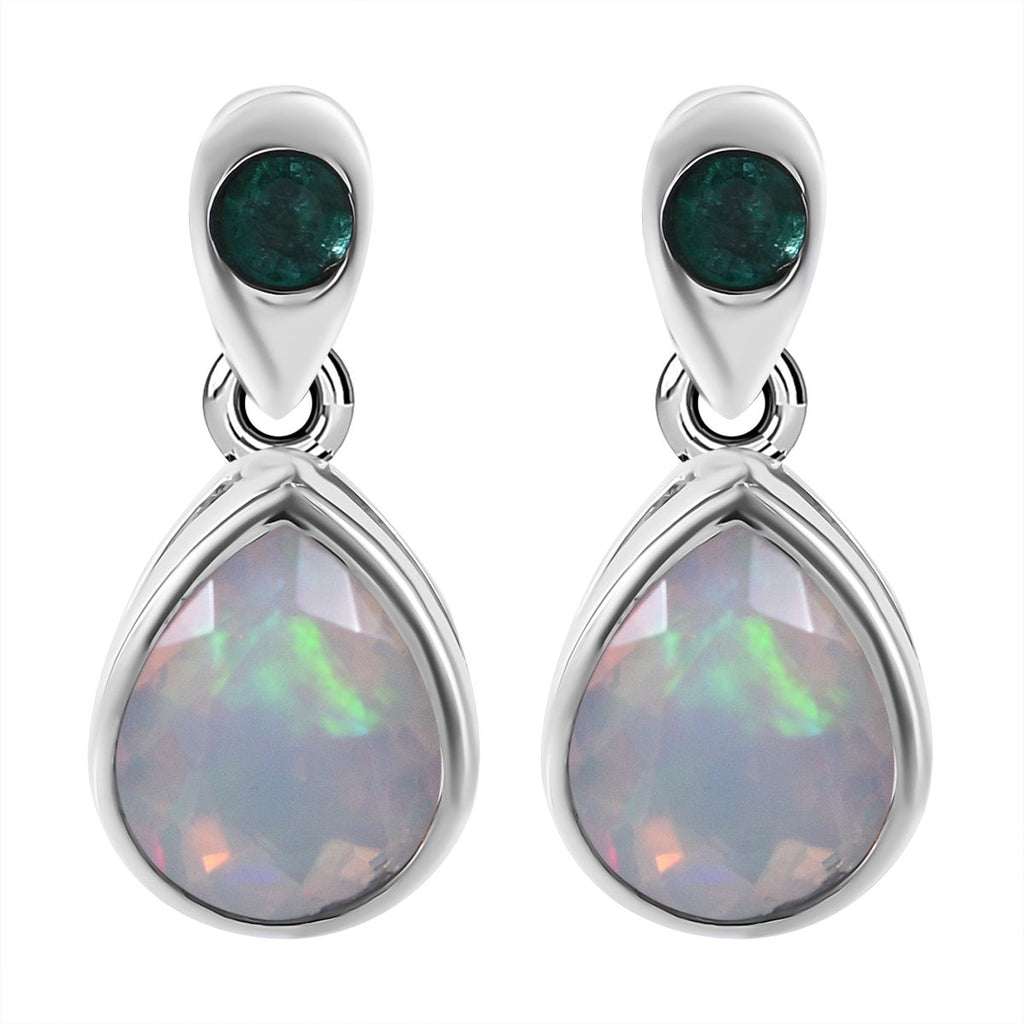 AA Natürlicher, äthiopischer Welo Opal, Kagem Sambischer Smaragd Ohrringe 925 Silber rhodiniert ca. 2,22 ct.