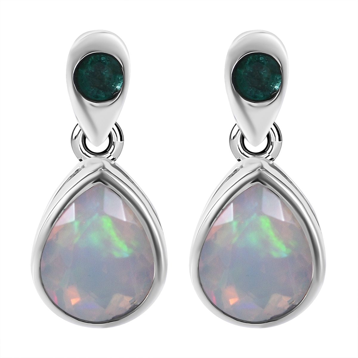AA Natürlicher, äthiopischer Welo Opal, Kagem Sambischer Smaragd Ohrringe 925 Silber rhodiniert ca. 2,22 ct.
