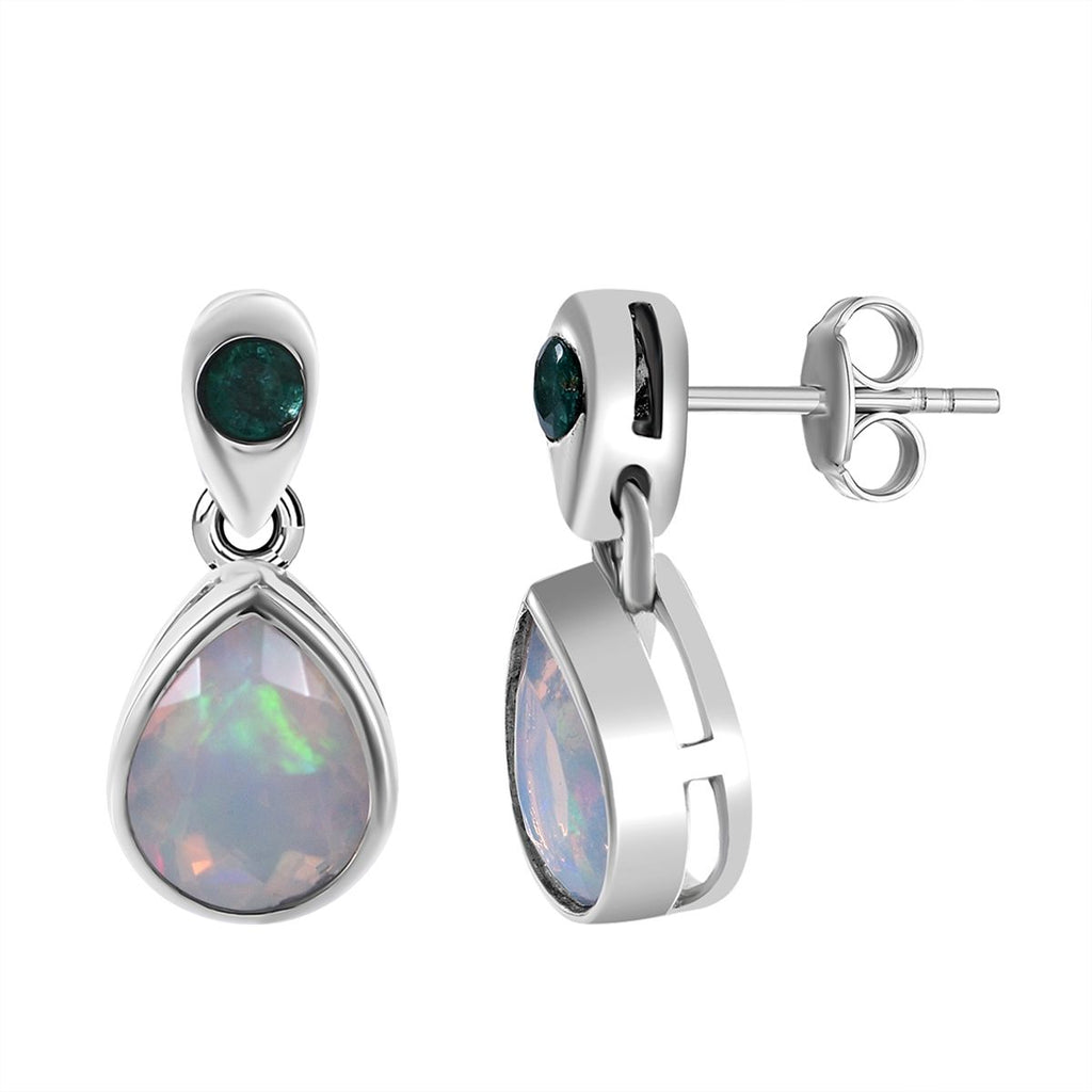 AA Natürlicher, äthiopischer Welo Opal, Kagem Sambischer Smaragd Ohrringe 925 Silber rhodiniert ca. 2,22 ct.