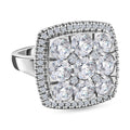 Moissanit-Pavé-Ring in Quadratform, 925 Silber platiniert, (Größe 18.00), ca. 3.09 ct